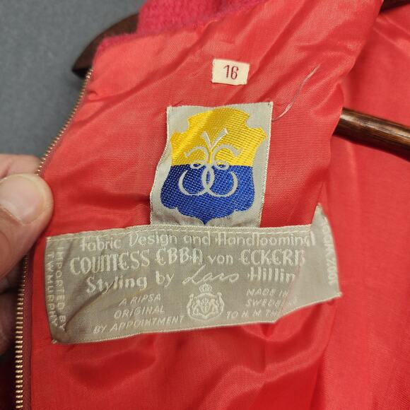 Countess Ebba Von Eckermann Vtg 60s Dress Womens Wool Pink Sweden Tagged 16 - Picture 3 of 16